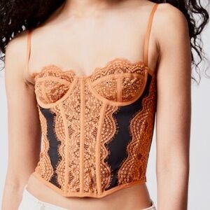NWT Urban Outfitters Out From Under Modern Love Corset with rust & black lace M